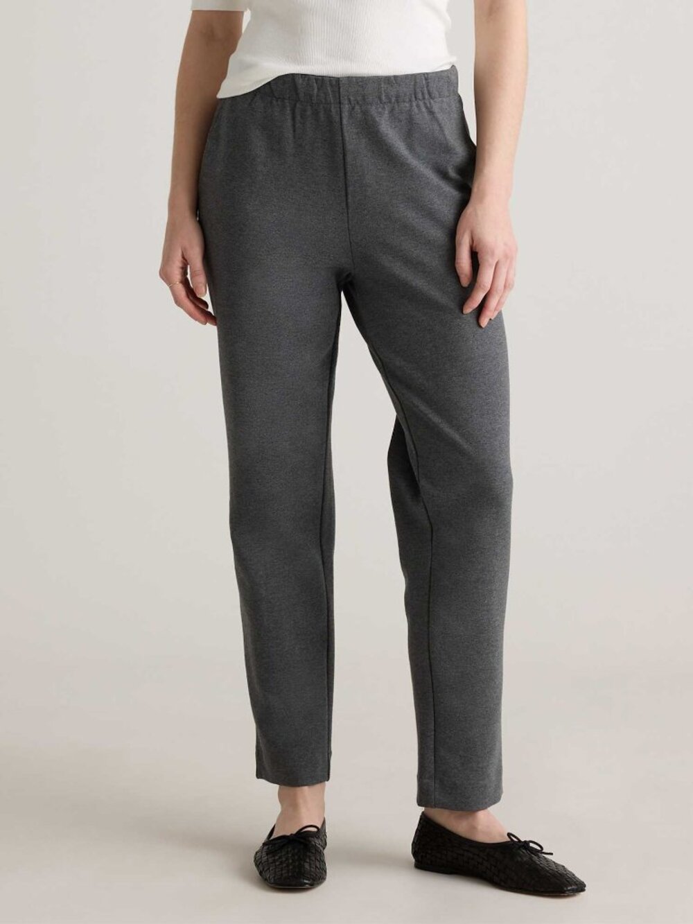 Quince Organic Cotton Double Knit Straight Pants in Heather Charcoal Grey